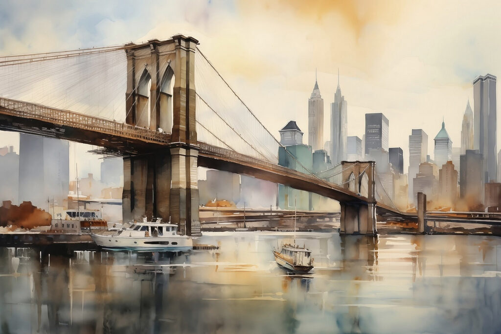 Brooklyn Bridge in Aquarell — ganzes Design