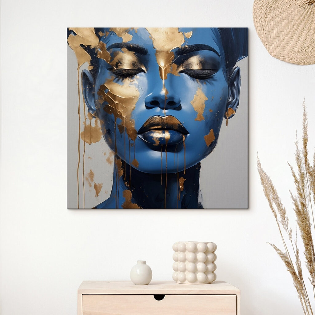 Blaues Porträt mit Goldflocken — Interieur 1