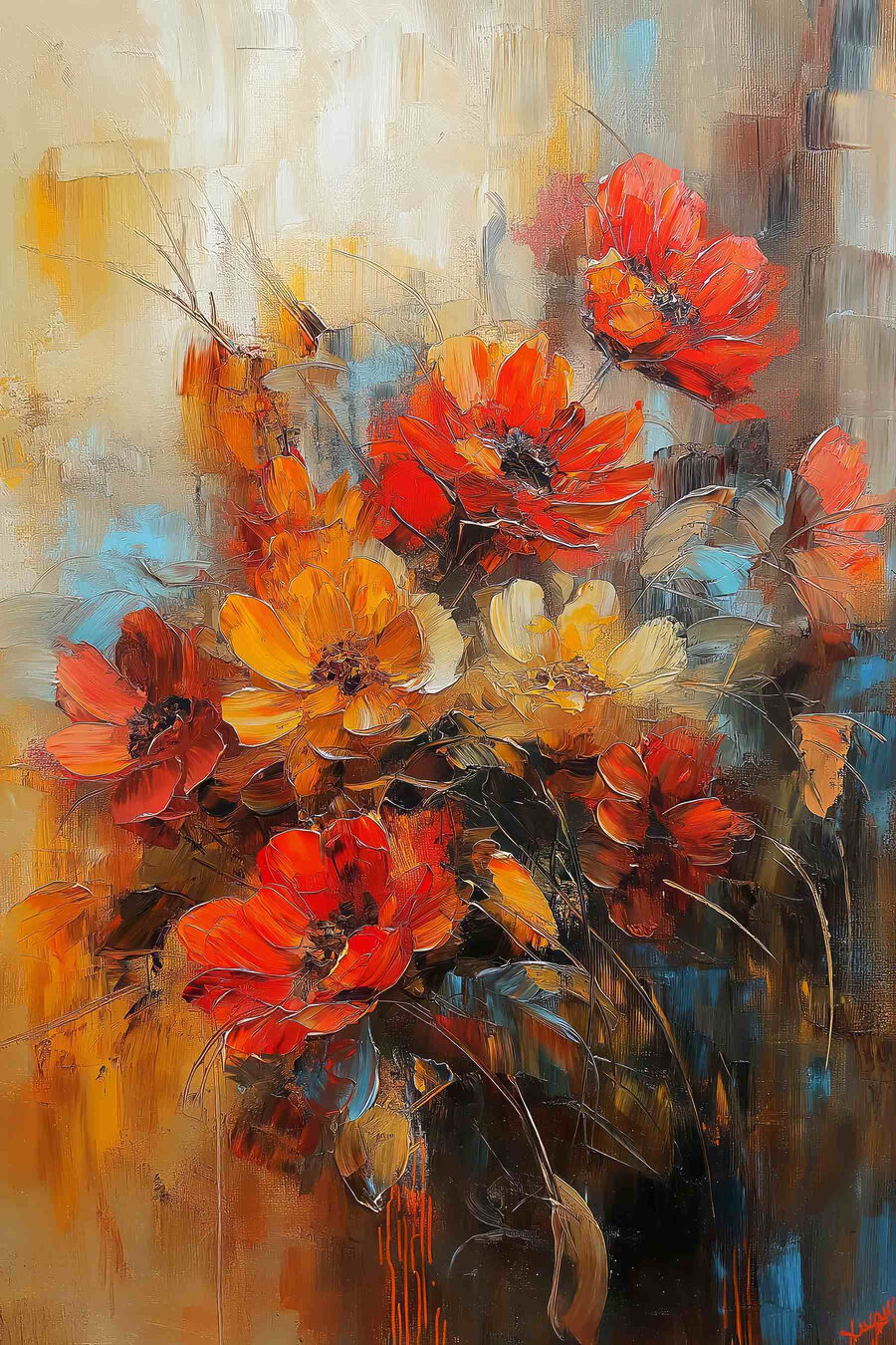 Herbstblumen in lockerem Ocker — ganzes Design