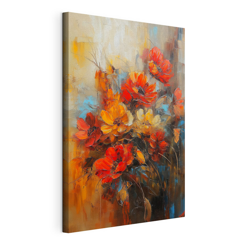 Herbstblumen in lockerem Ocker, gespannte Leinwand mit umlaufender Kante