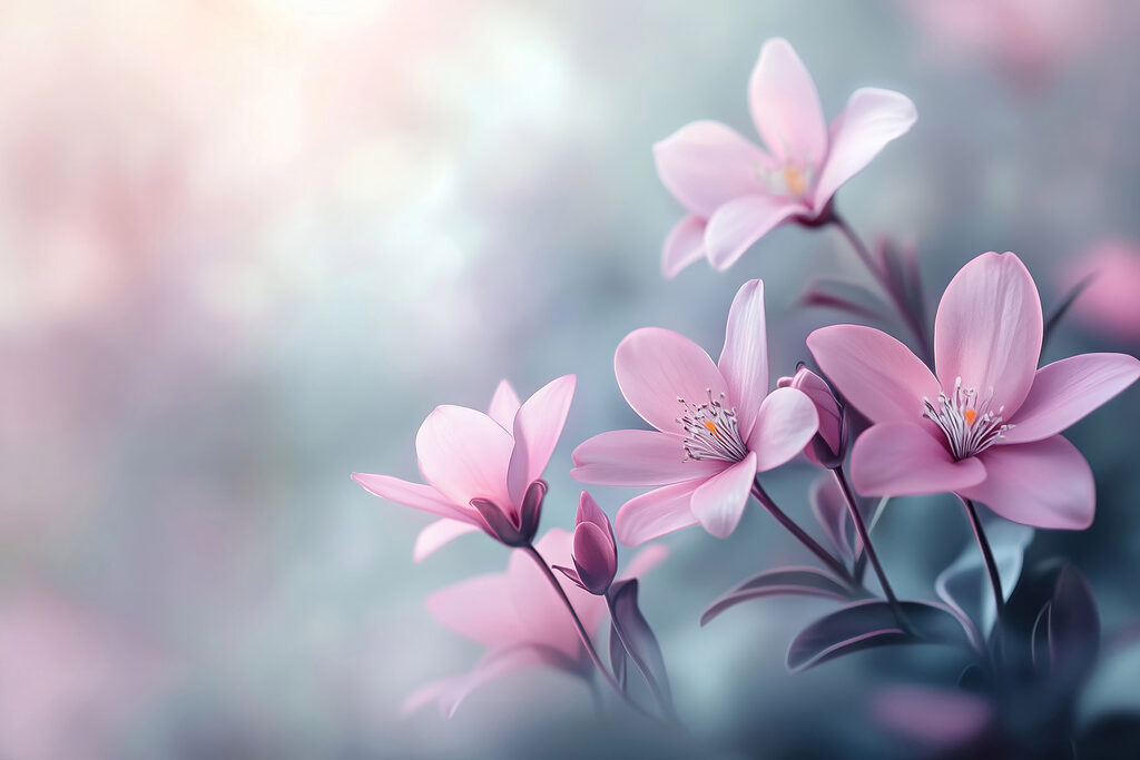 Rosa Blüten im Gegenlicht — ganzes Design