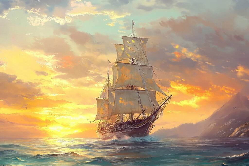 Segelschiff im Abendlicht — ganzes Design