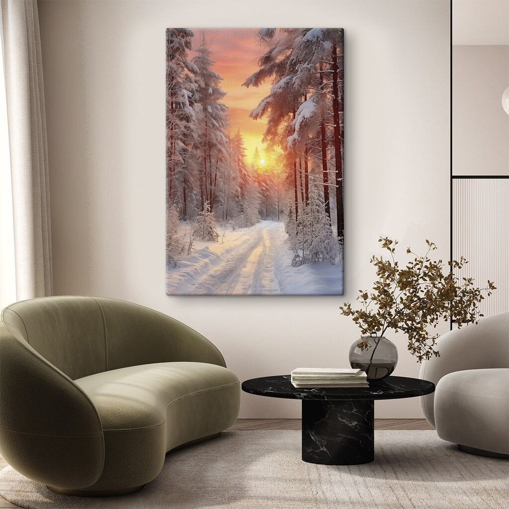 Rosa Winterhimmel über Schneespuren — Interieur 1