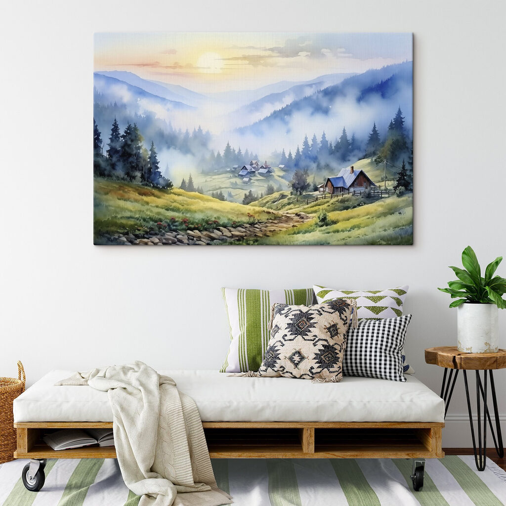 Berghütten über blauem Morgennebel — Interieur 1