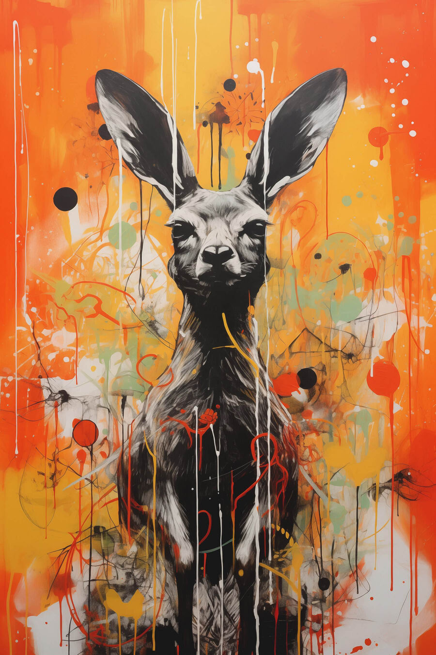 Hase mit orangefarbenen Kreisen — ganzes Design