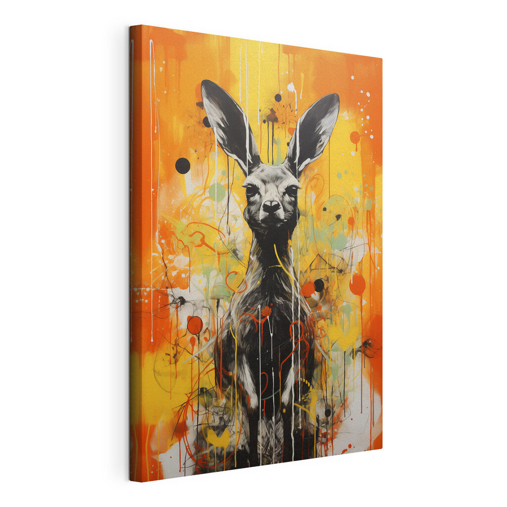 Hase mit orangefarbenen Kreisen, gespannte Leinwand mit umlaufender Kante