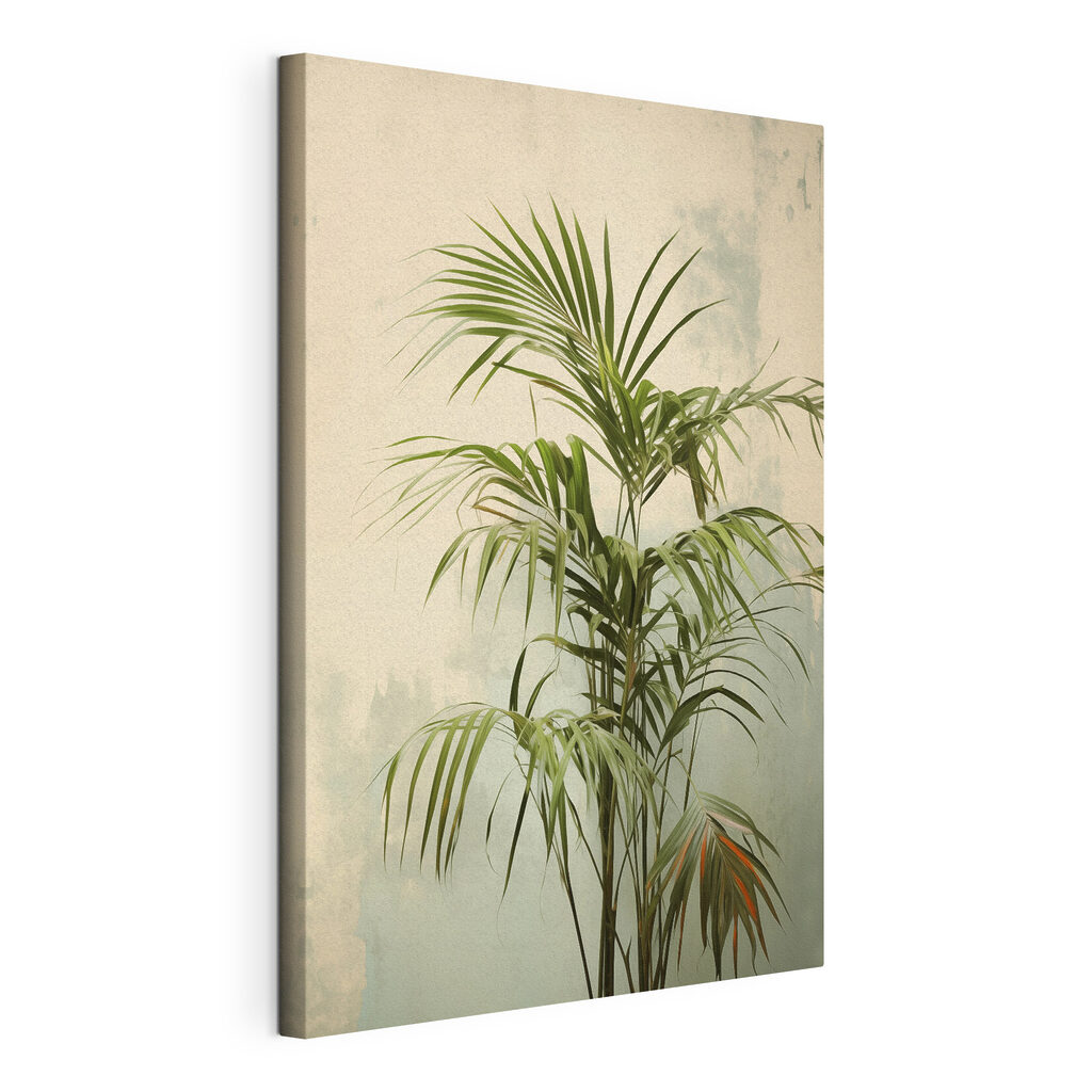Palme in blasser Stille, gespannte Leinwand mit umlaufender Kante