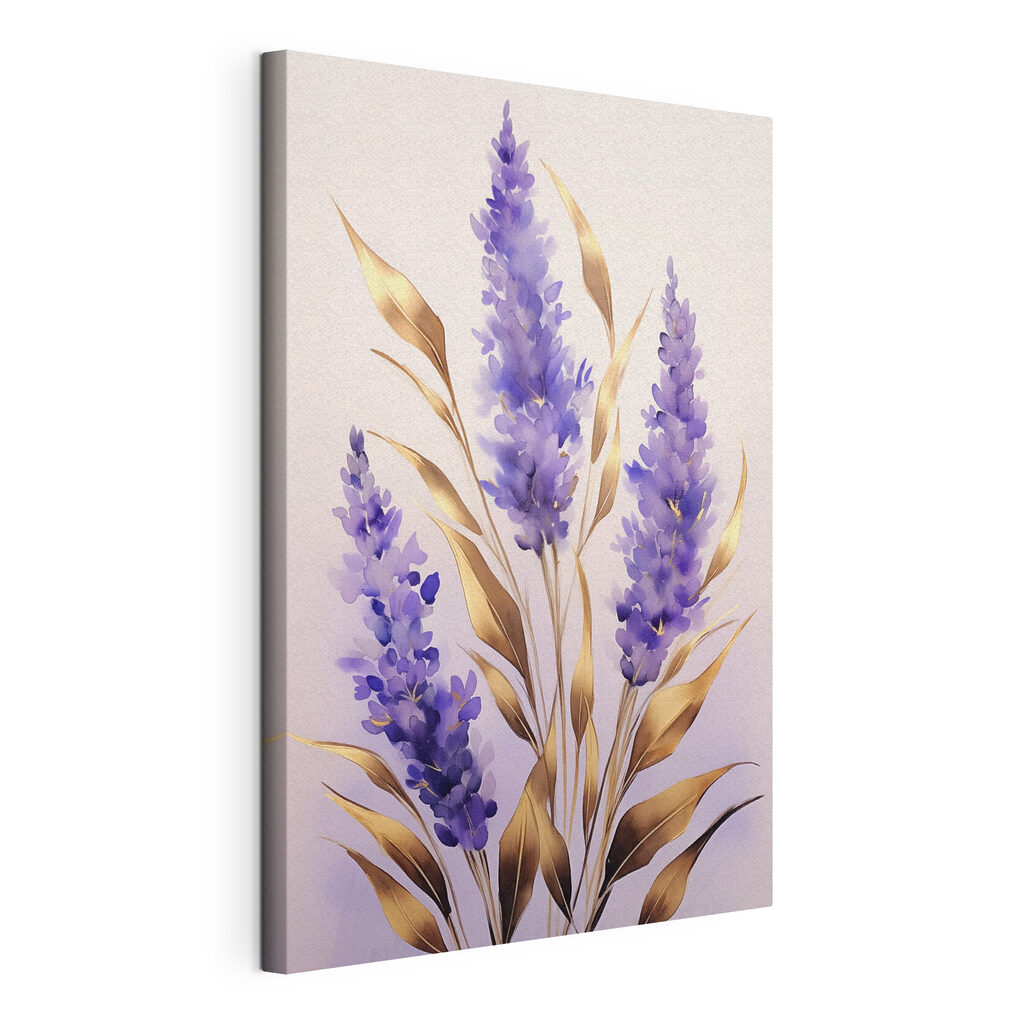 Lavendel mit goldenen Blättern, gespannte Leinwand mit umlaufender Kante