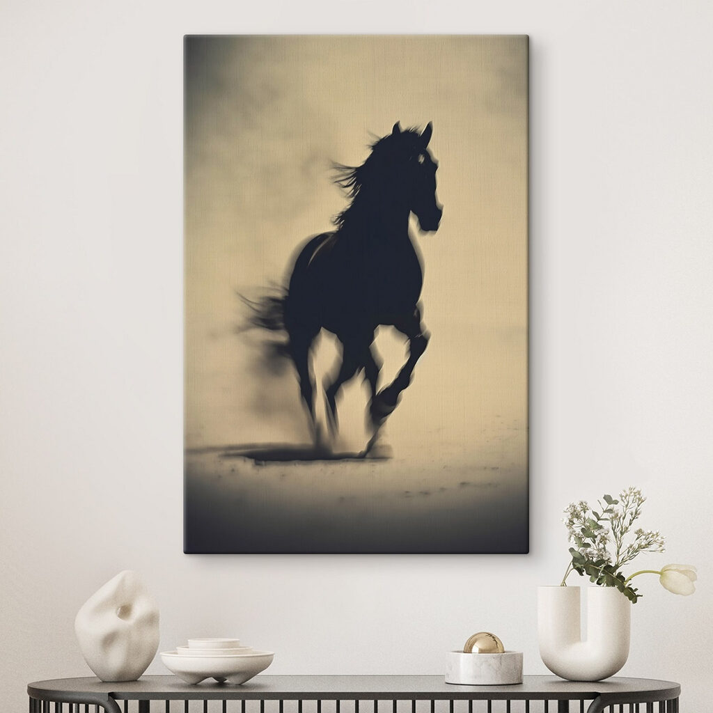 Pferd als Schattenfigur in einem Interieur