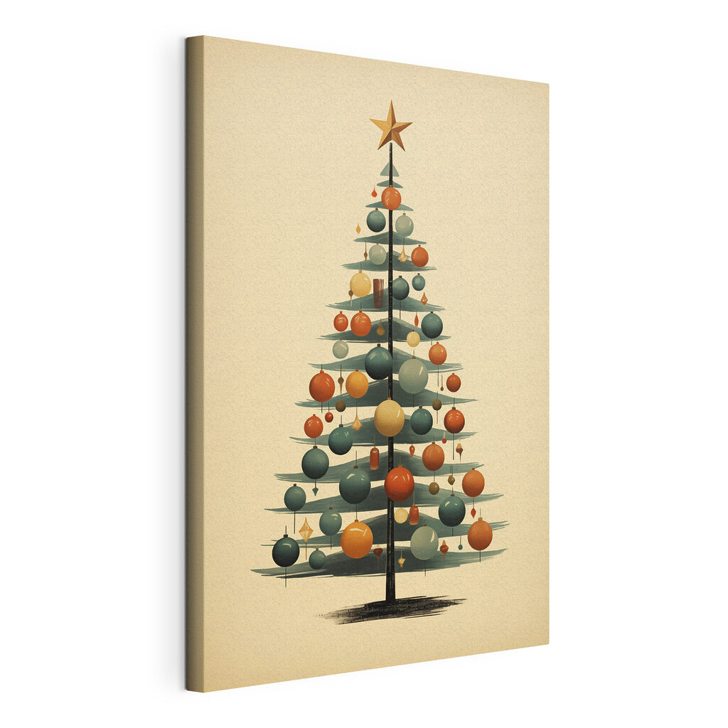 Weihnachtsbaum aus bunten Kugeln, gespannte Leinwand mit umlaufender Kante