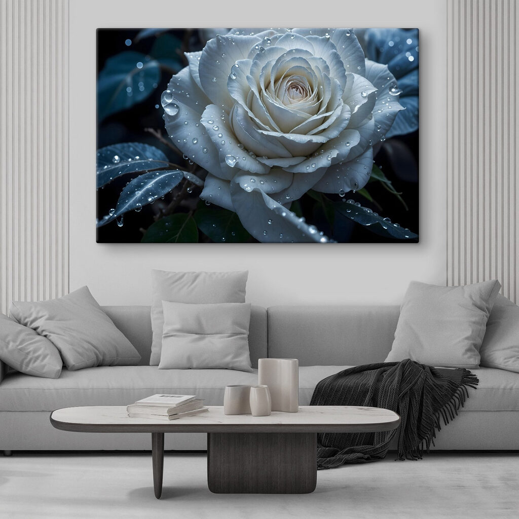 Weiße Rose mit Tautropfen — Interieur 1