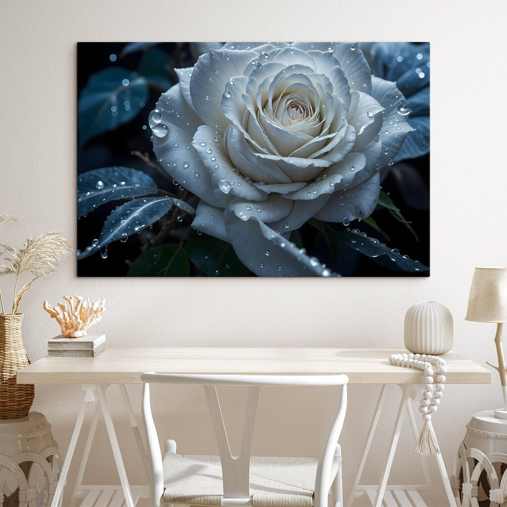Weiße Rose mit Tautropfen — Interieur 2