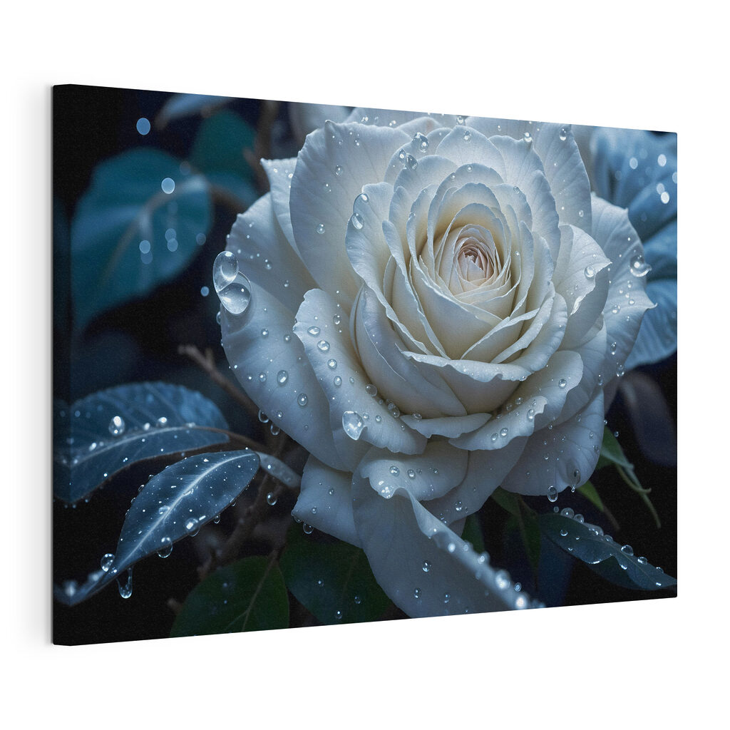 Weiße Rose mit Tautropfen — Produktansicht