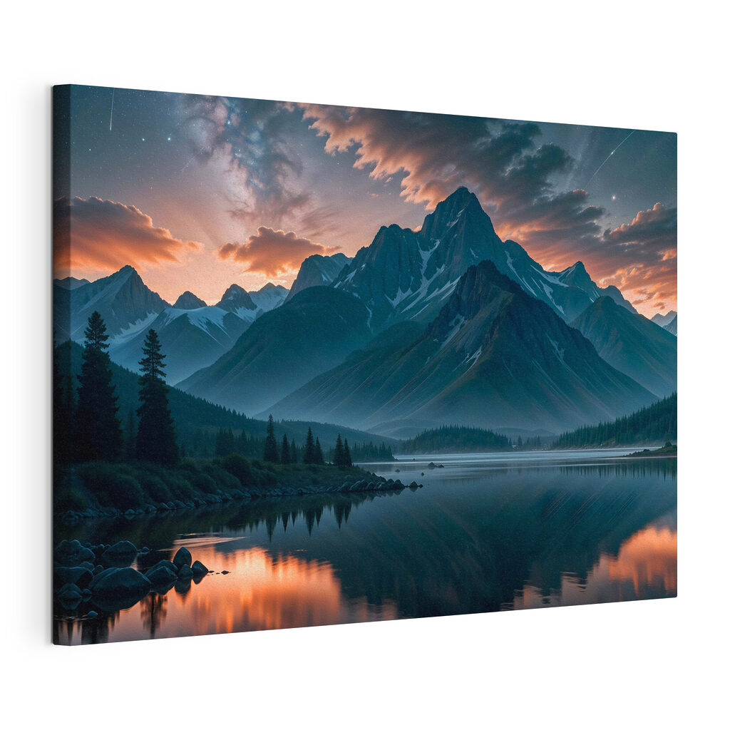 Bergnacht in kühler Spiegelung, gespannte Leinwand mit umlaufender Kante
