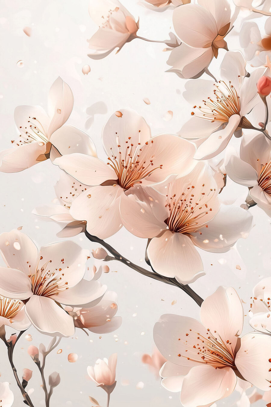 Blüten an dunklen Zweigen — ganzes Design