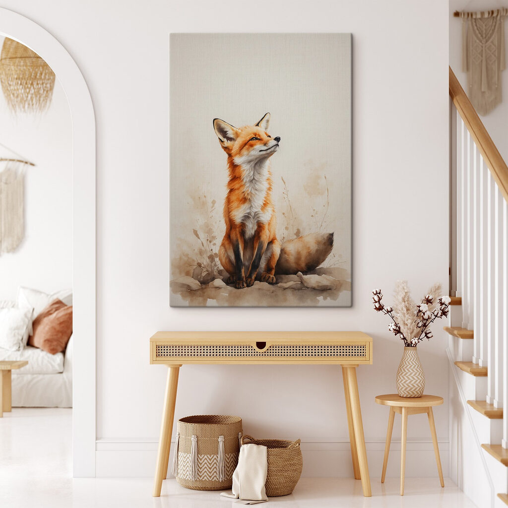 Fuchs blickt nach oben in einem Interieur