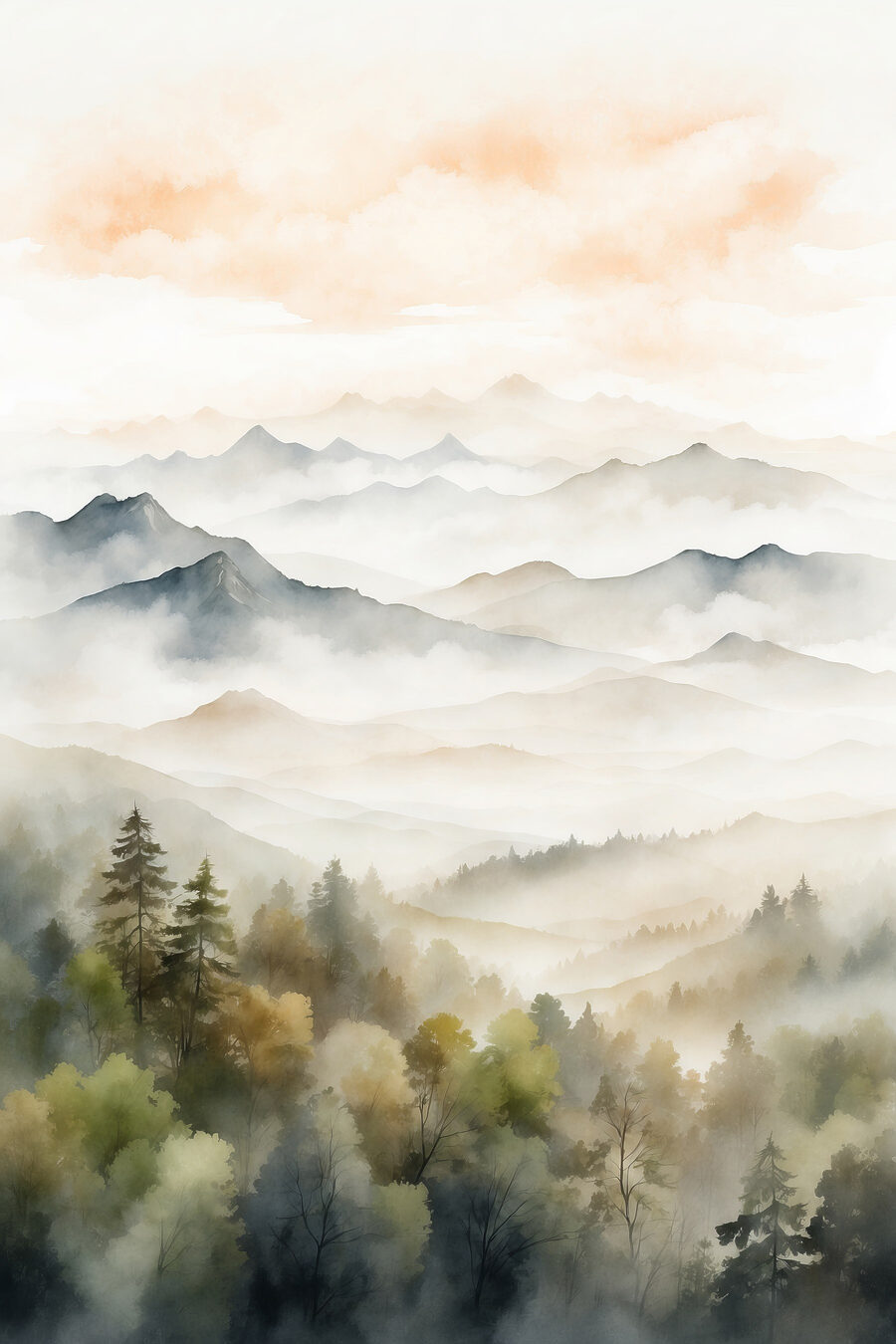 Bergtal unter Aprikosenhimmel — ganzes Design