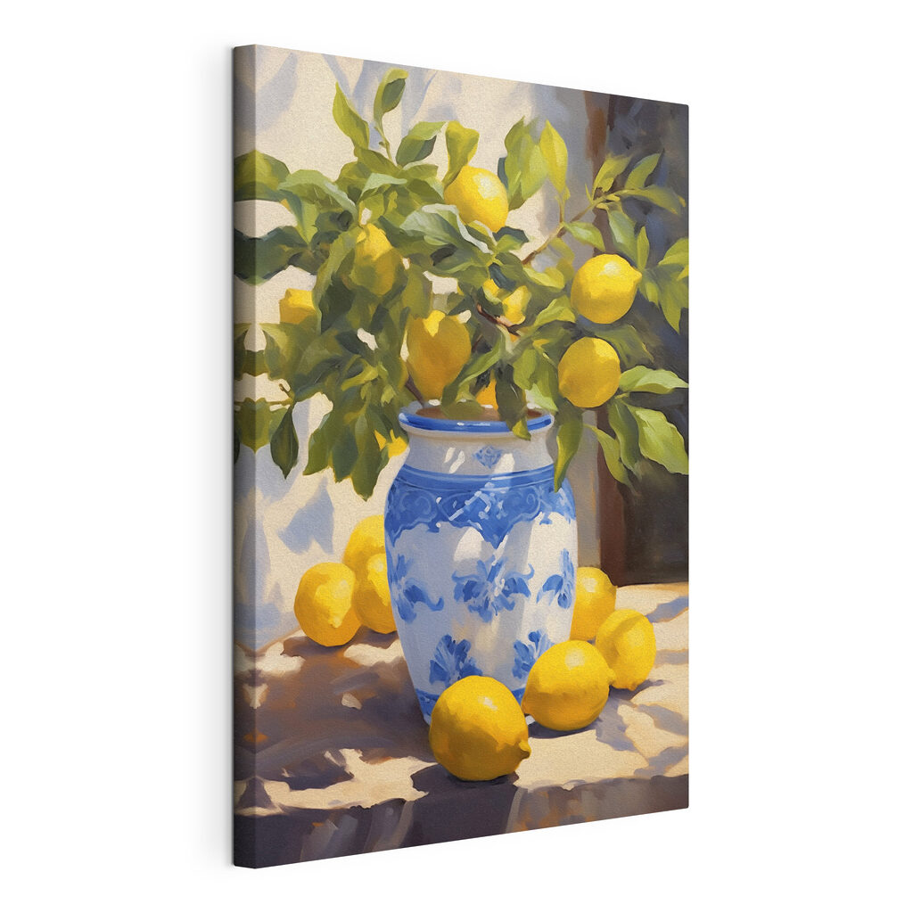 Zitronenzweig in blauer Ziervase — Produktansicht