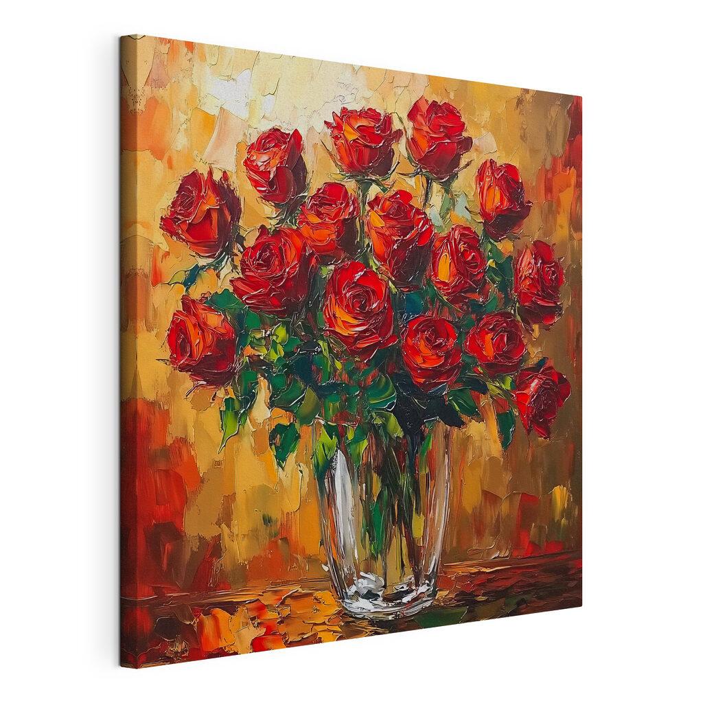 Rote Rosen vor Ocker — Produktansicht