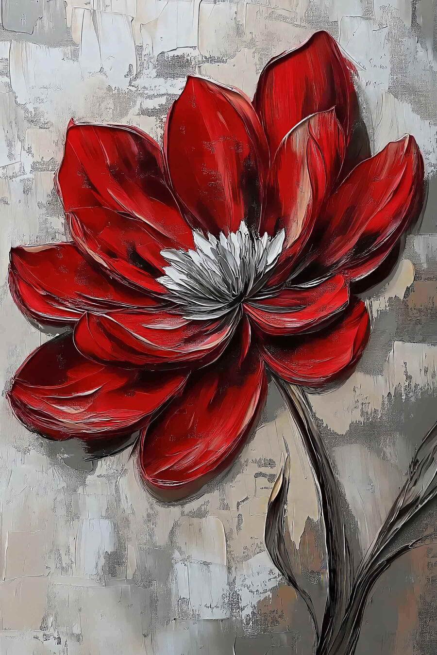 Rote Blüte in Tuschelinien — ganzes Design