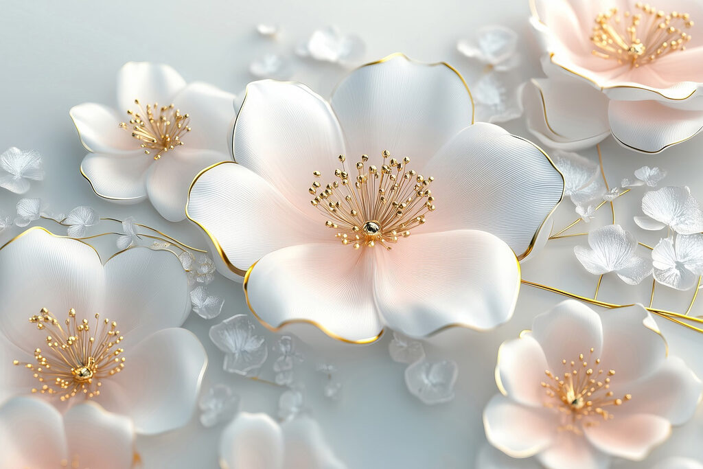 Blüten mit goldenen Staubgefäßen — ganzes Design