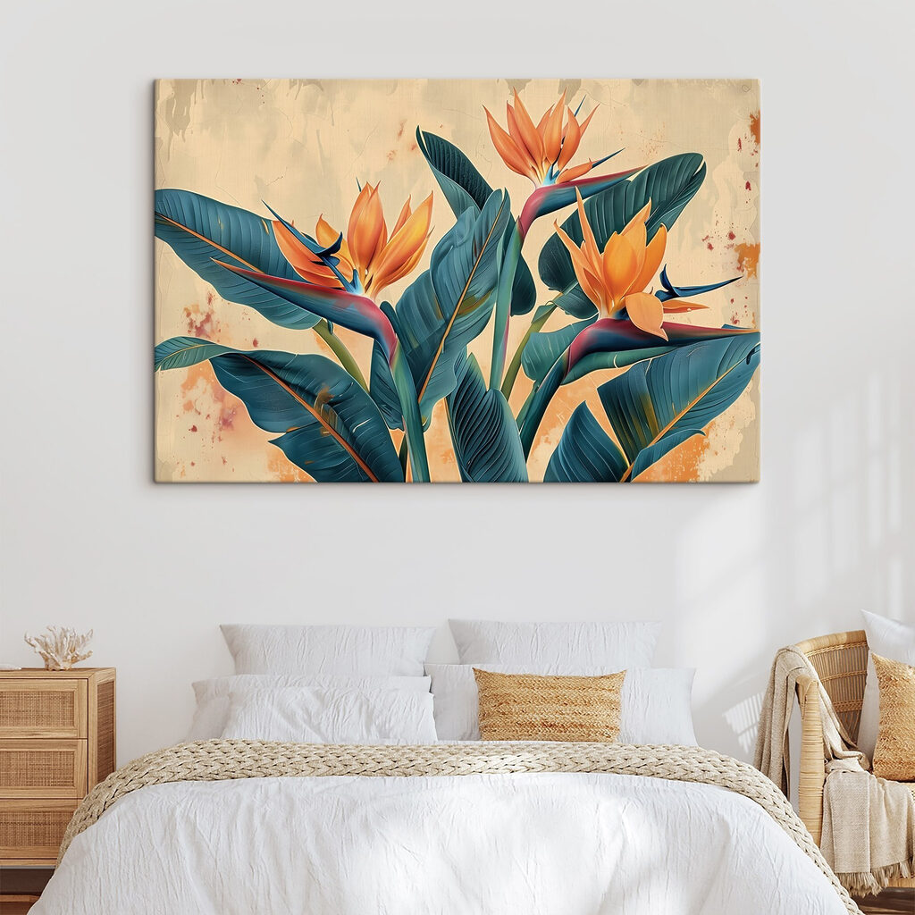 Paradiesvogelblumen zwischen blaugrünen Blättern — Interieur 1