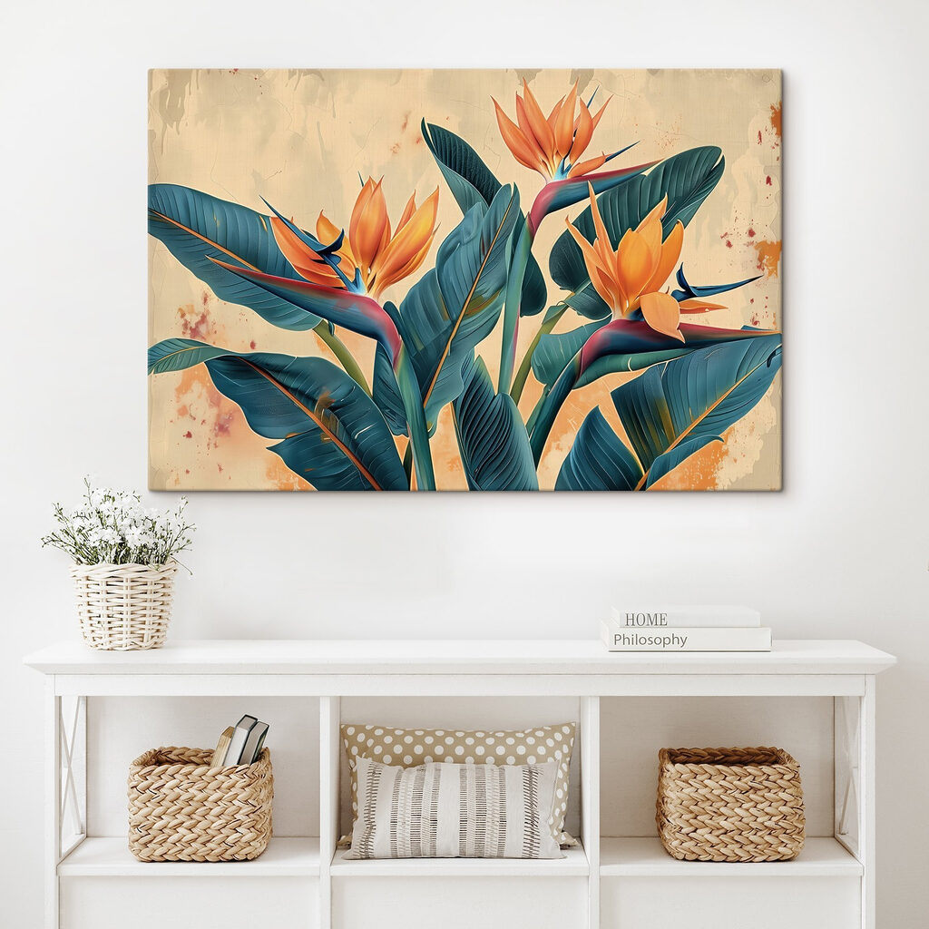 Paradiesvogelblumen zwischen blaugrünen Blättern — Interieur 3
