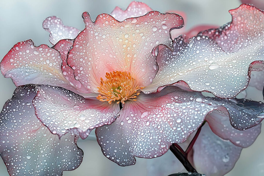 Rosa Blüte voller Tau — ganzes Design