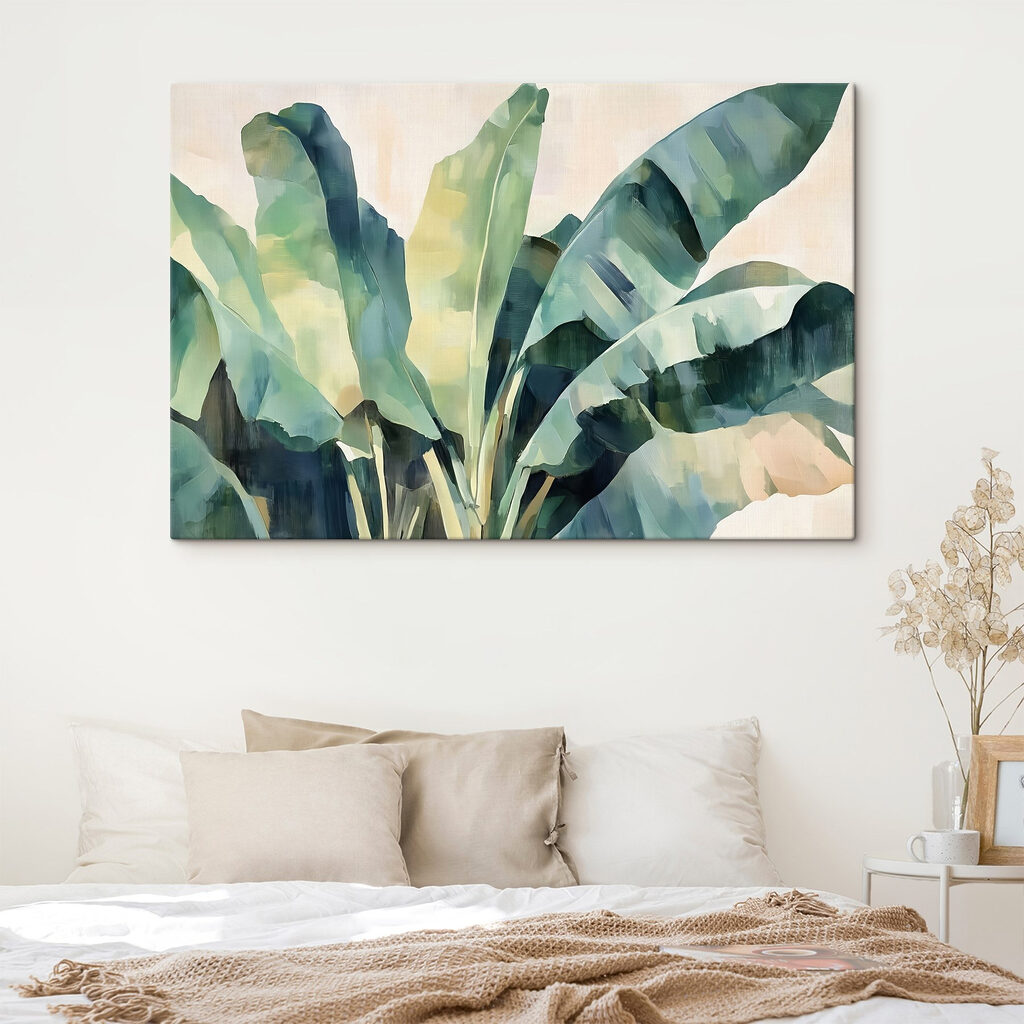 Bananenblätter in grünen Farbfeldern — Interieur 2