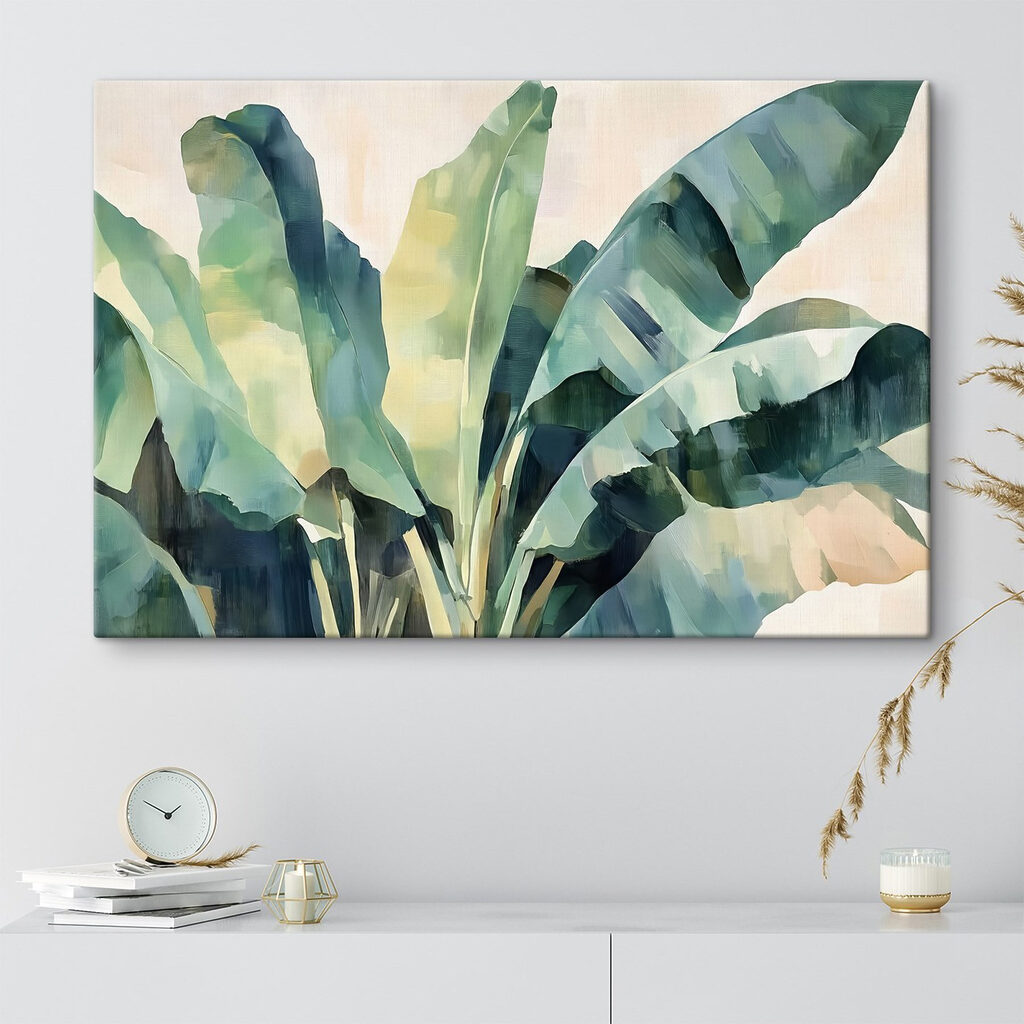 Bananenblätter in grünen Farbfeldern — Interieur 3
