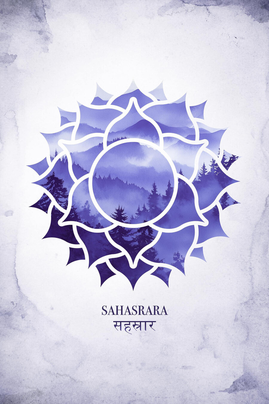 Kronenchakra in violettem Aquarell — ganzes Design