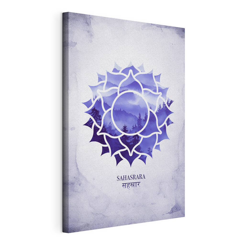 Kronenchakra in violettem Aquarell, gespannte Leinwand mit umlaufender Kante
