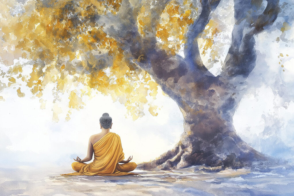 Meditation unter goldenem Baum — ganzes Design