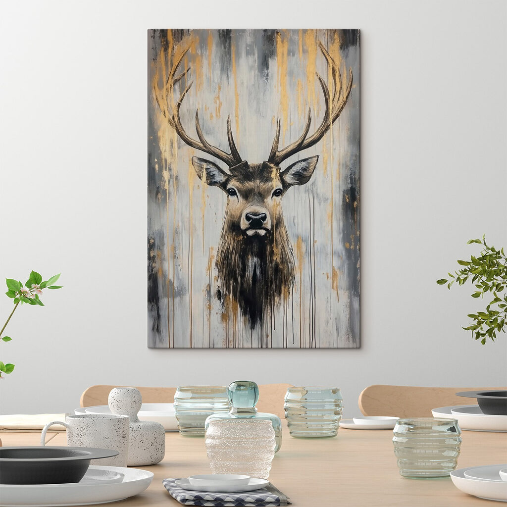 Hirsch zwischen goldenen Pinselstrichen — Interieur 1