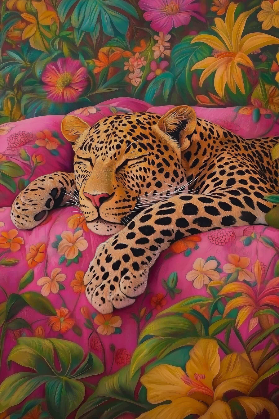 Leopard zwischen Blumen — ganzes Design