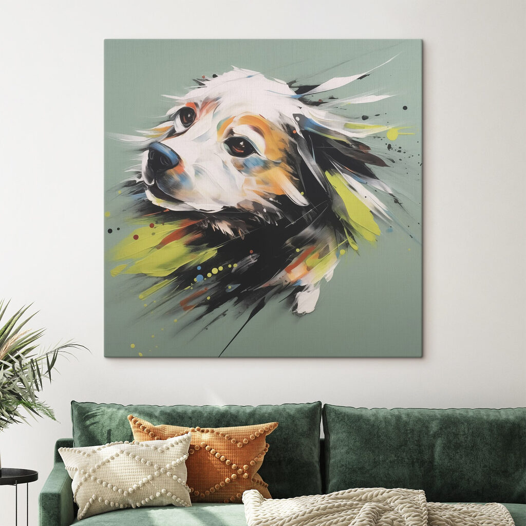 Hundekopf in Farbspritzern — Interieur 1