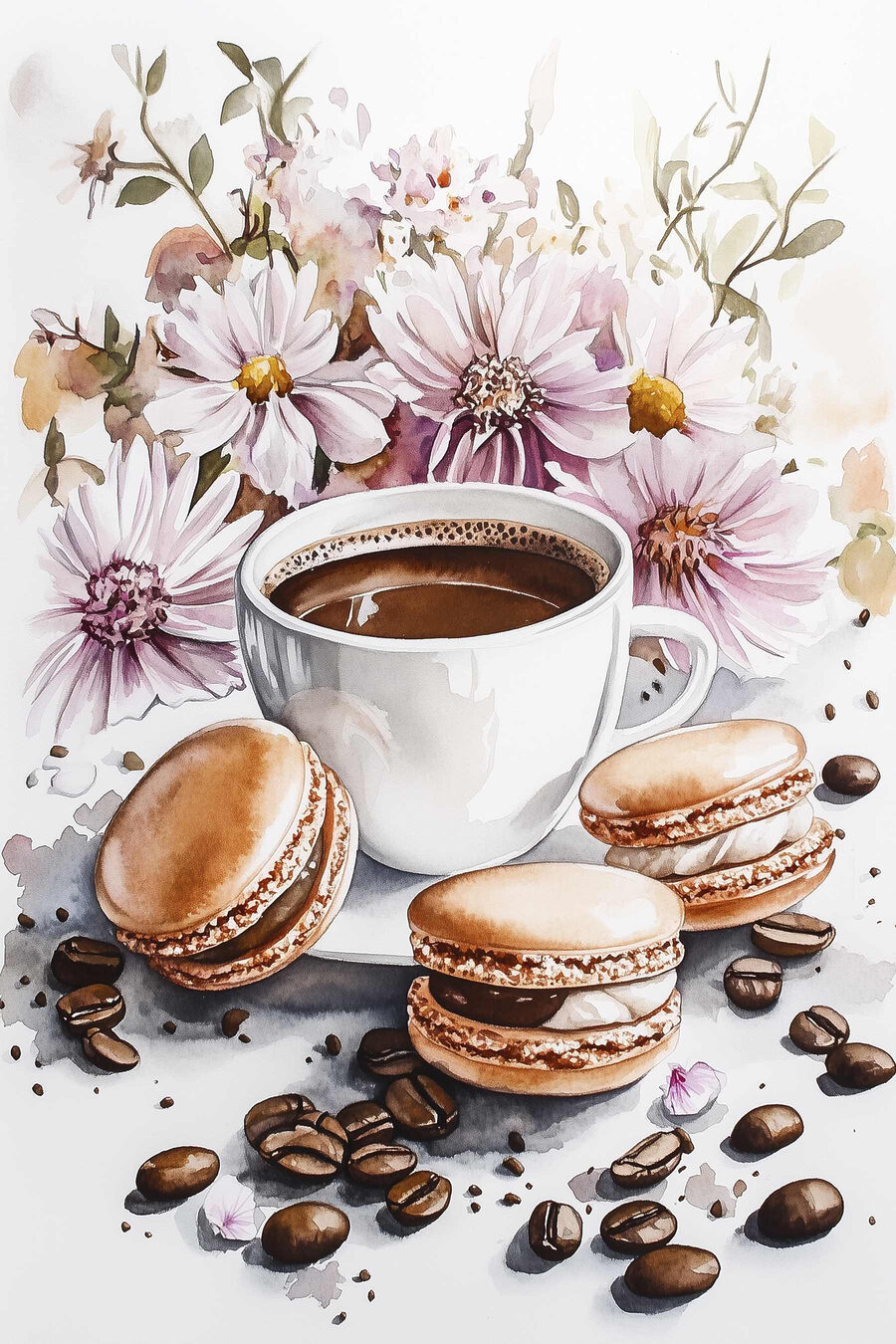 Kaffee zwischen Wildblumen — ganzes Design