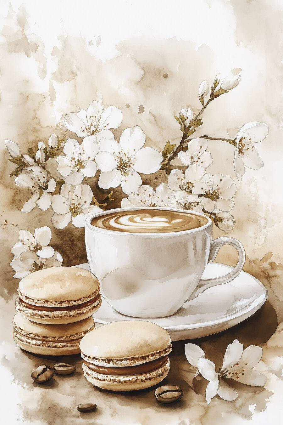 Zwei Macarons neben Kaffee — ganzes Design