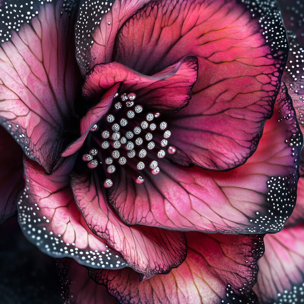 Rosa Blüte mit Perlpunkten — ganzes Design