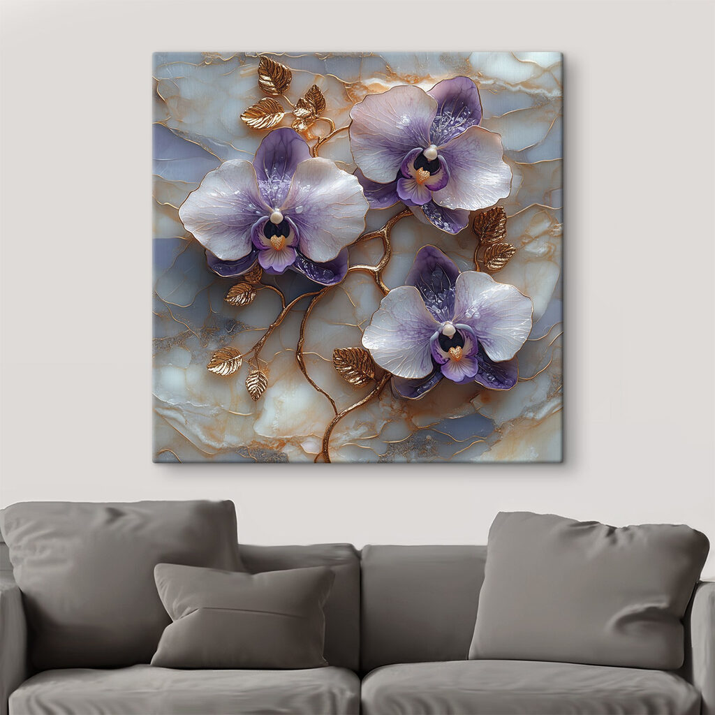 Violette Orchideen an Goldadern — Interieur 2