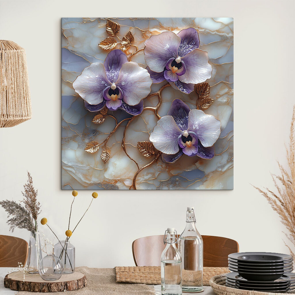 Violette Orchideen an Goldadern — Interieur 1