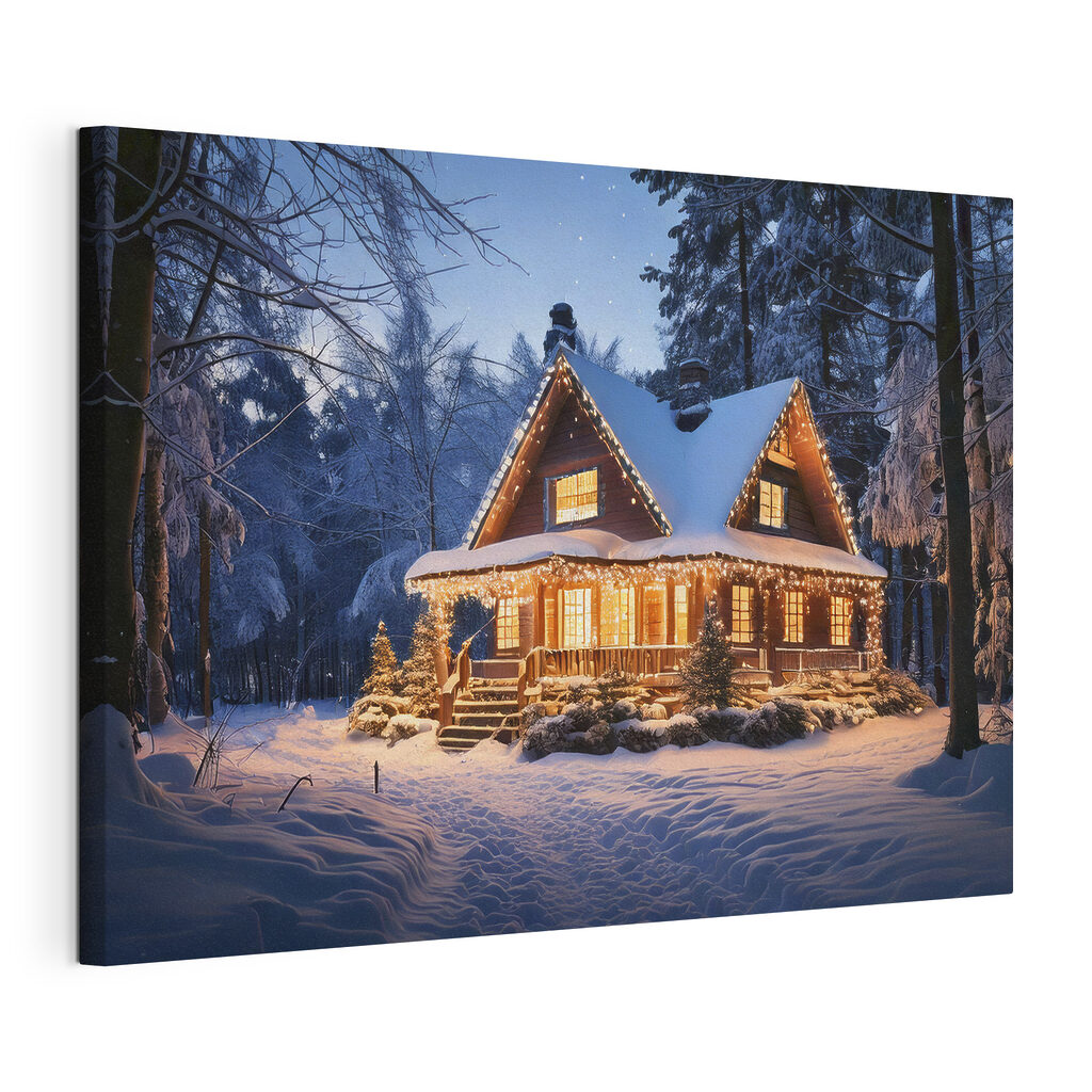 Weihnachtshaus im nachtblauen Schnee — Produktansicht