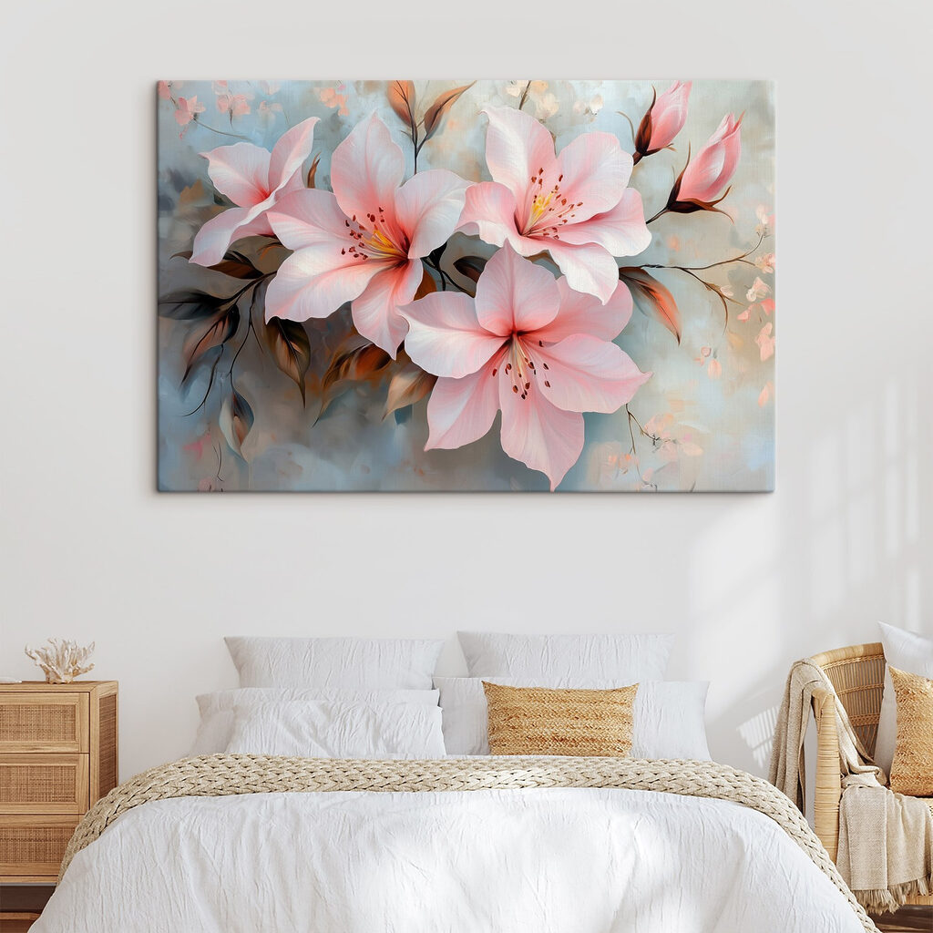 Rosa Blüten auf Hellgrau — Interieur 2