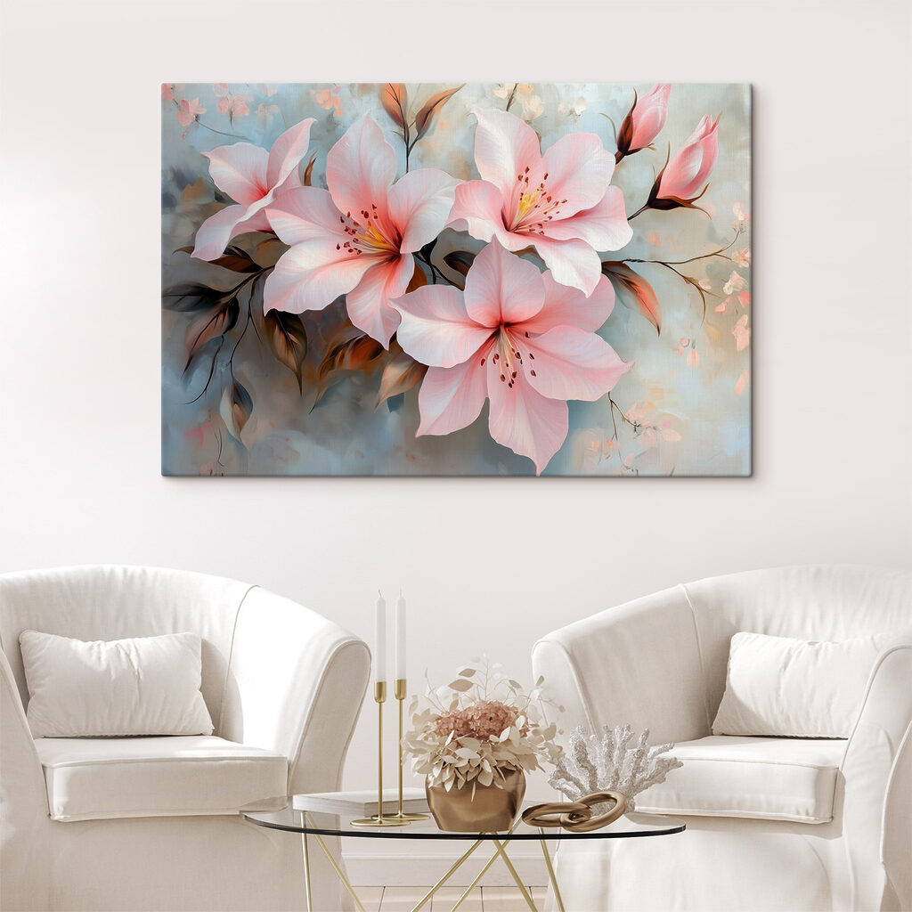 Rosa Blüten auf Hellgrau — Interieur 1