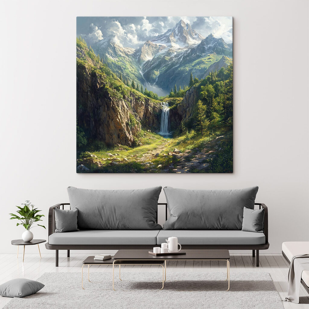 Wasserfall unter Berggipfeln — Interieur 1