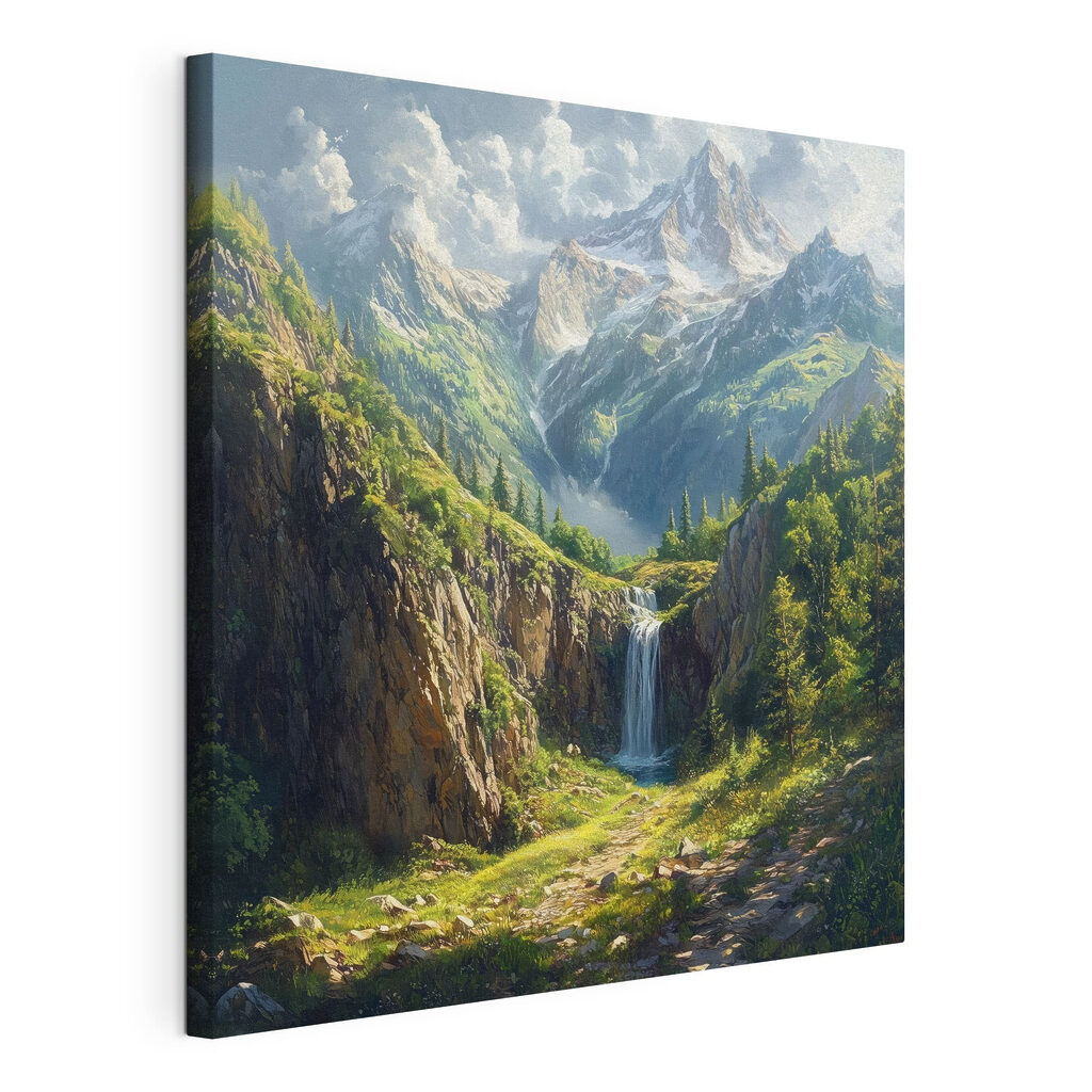 Wasserfall unter Berggipfeln — Produktansicht