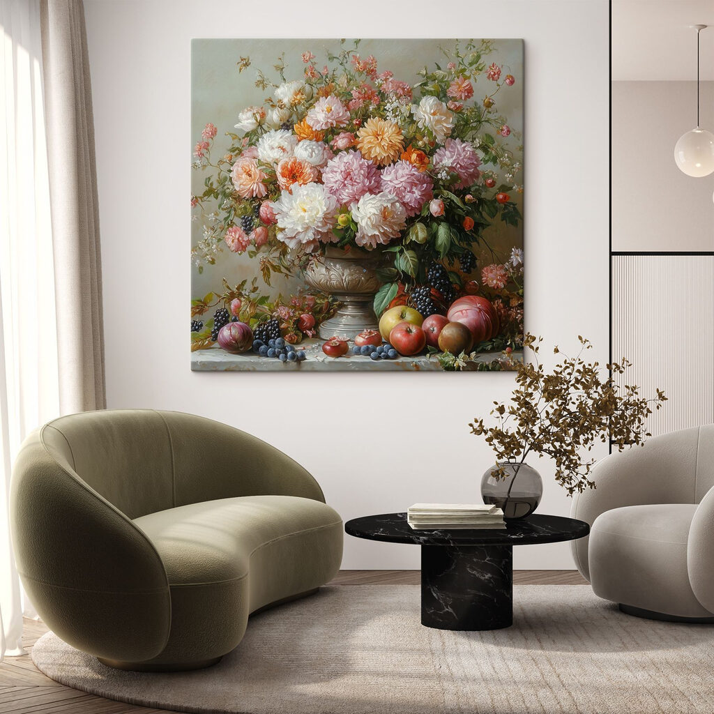 Dahlien über einer Obstschale — Interieur 1