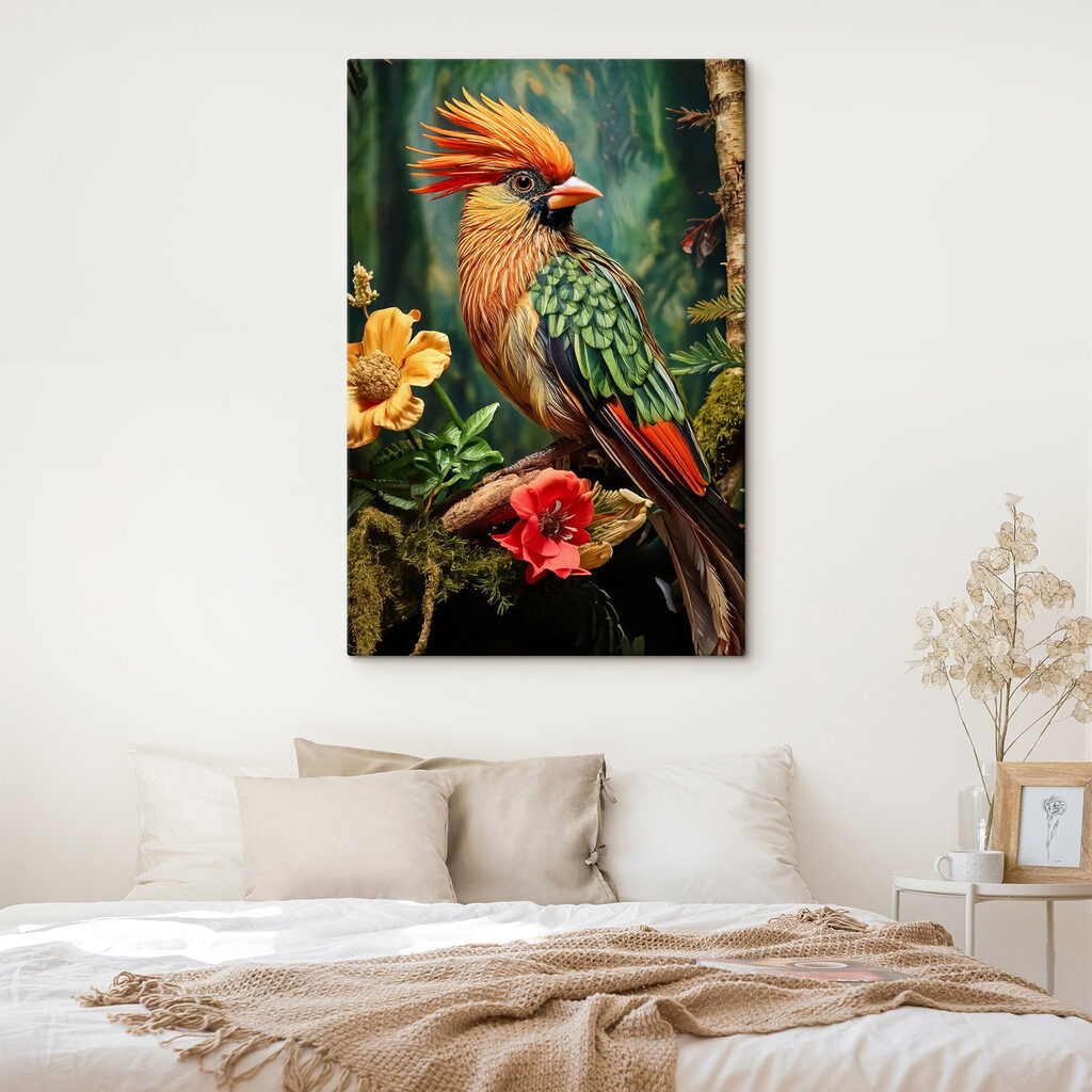 Haubenvogel zwischen Tropenblüten — Interieur 1