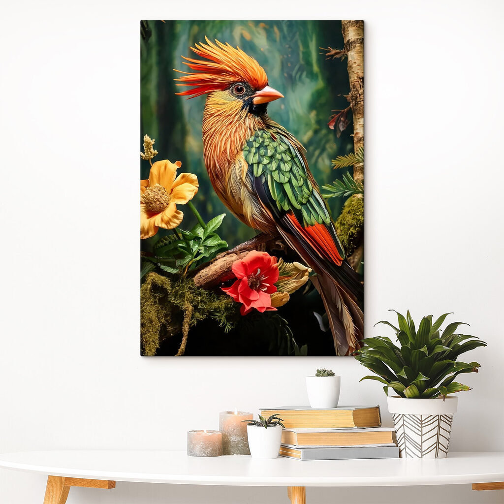 Haubenvogel zwischen Tropenblüten — Interieur 2