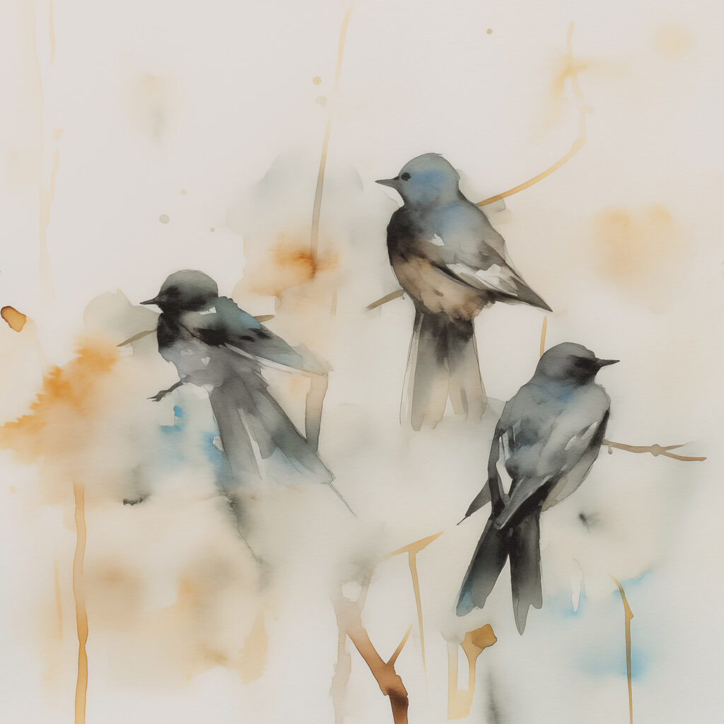 Vögel in zartem Aquarell — ganzes Design